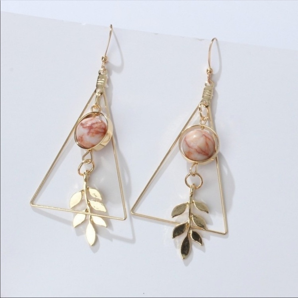 Marble and leaf long dangling earrings